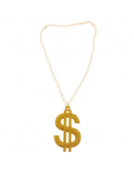 Tradineur - Collar dorado con símbolo de dólar para jóvenes y adultos, complemento para disfraz de carnaval, Halloween y celebra Tradineur - Collar dorado con símbolo de dólar para jóvenes y adultos, complemento para disfraz de carnaval, Halloween y celebra