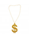 Tradineur - Collar dorado con símbolo de dólar para jóvenes y adultos, complemento para disfraz de carnaval, Halloween y celebra