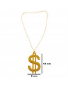 Tradineur - Collar dorado con símbolo de dólar para jóvenes y adultos, complemento para disfraz de carnaval, Halloween y celebra