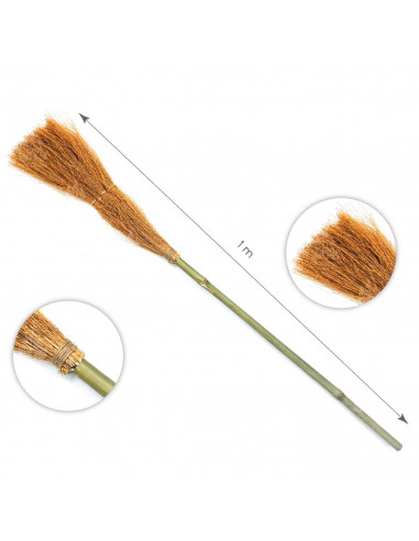 Tradineur - Escoba de bruja de madera 1 m para jóvenes y adultos, complementos para carnaval, halloween y celebraciones,100 cm,