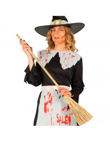 Tradineur - Escoba de bruja de madera 1 m para jóvenes y adultos, complementos para carnaval, halloween y celebraciones,100 cm,