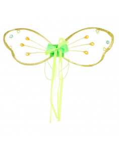 Alas de hada color verde con gemas para niños, complementos para carnaval, halloween y celebraciones. 19 x 55 x 1 cm