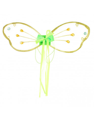 Alas de hada color verde con gemas para niños, complementos para carnaval, halloween y celebraciones. 19 x 55 x 1 cm