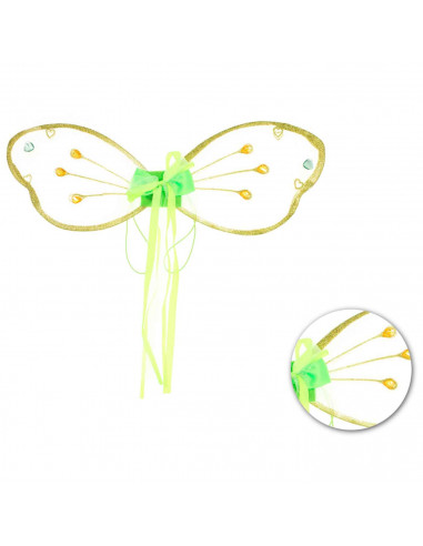 Alas de hada color verde con gemas para niños, complementos para carnaval, halloween y celebraciones. 19 x 55 x 1 cm