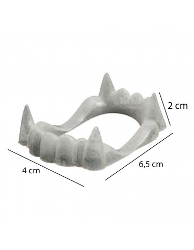 Dientes de vampiro color blanco para jóvenes y adulto, complementos para carnaval, halloween y celebraciones. 2 x 4 x 6,5 cm