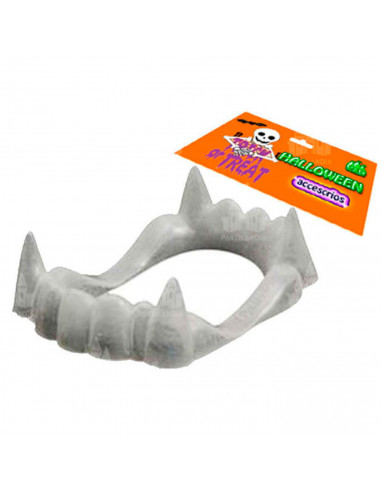 Dientes de vampiro color blanco para jóvenes y adulto, complementos para carnaval, halloween y celebraciones. 2 x 4 x 6,5 cm