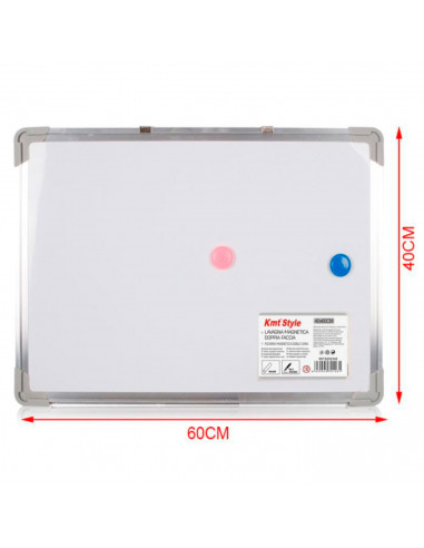 Tradineur - Pizarra Magnética de doble cara con rotulador de borrado en seco - Marco de Aluminio - Facil de borrar y colocar - I