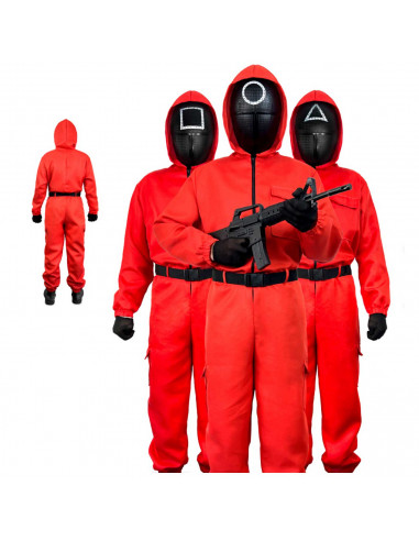 Mono de vigilante rojo infantil con capucha, calamar, disfraz personaje de televisión, incluye cinturón, carnaval, halloween, ni