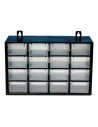 Clasificador apilable con 16 cajones, negro, 17 x 27 x 12 cm. Módulo, estante organizador de plástico para piezas pequeñas, tall
