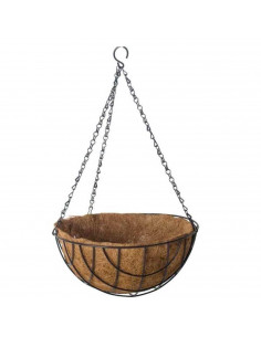Tradineur - Macetero colgante de coco y metal, diámetro 30 cm. Cesta, maceta colgante con cadena y gancho, decoración hogar, ter