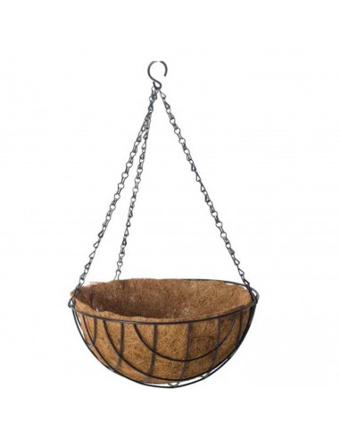 Tradineur - Macetero colgante de coco y metal, diámetro 30 cm. Cesta, maceta colgante con cadena y gancho, decoración hogar, ter
