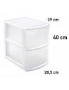 Tradineur - Cajonera estrecha modelo Támesis de plástico, 2 cajones transparentes, torre de almacenaje, oficina, hogar (Blanco,