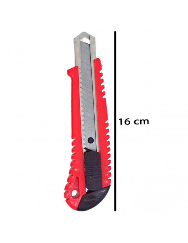 Cúter profesional con mango antideslizante, cutter con cuchilla de 18 mm, bloqueo de seguridad, carcasa de plástico, forma ergon