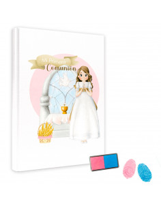 Tradineur - Libro de Primera Comunión con tampón de huellas, tapa dura, 44 páginas, incluye espacios para fotos, dedicatorias, d