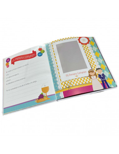 Tradineur - Libro de Primera Comunión con tampón de huellas, tapa dura, 44 páginas, incluye espacios para fotos, dedicatorias, d