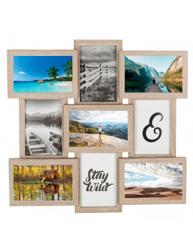 Multimarco de madera, 9 fotos, marco múltiple para fotografías de 14 x 9 cm, portafotos, decoración del hogar, paisajes, recuerd