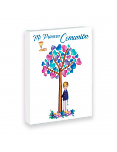Libro para fotos Primera Comunion de niños, Incluye espacio para huellas, detalles de la ceremonia, 7 hojas para dedicatorias en