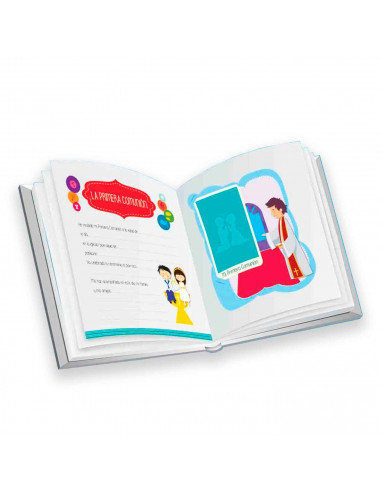Libro para fotos Primera Comunion de niños, Incluye espacio para huellas, detalles de la ceremonia, 7 hojas para dedicatorias en