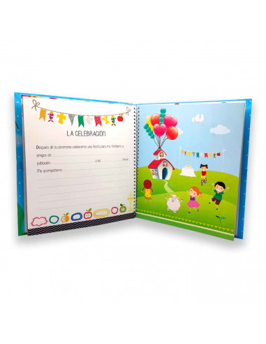 Libro para fotos Primera Comunion de niños, Incluye espacio para huellas, detalles de la ceremonia, 7 hojas para dedicatorias en