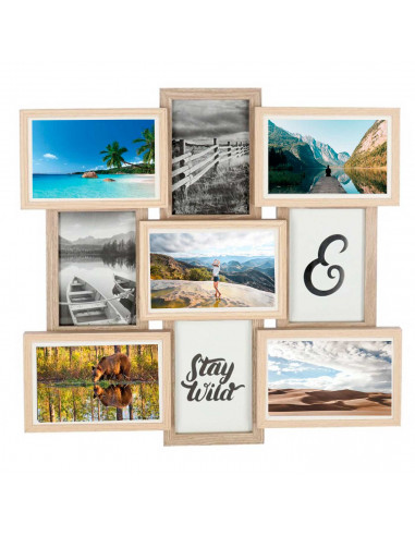 Multimarco madera, 9 fotos, marco múltiple para fotografías de 14 x 9 cm, portafotos, decoración del hogar, paisajes, recuerdos