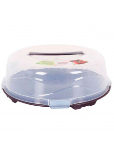 Tradineur - Tartera de plástico redonda con tapa y asa 33 x 11,5 cm, Recipiente para transportar tartas, comida, alimentos, cier