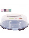 Tradineur - Tartera de plástico redonda con tapa y asa 33 x 11,5 cm, Recipiente para transportar tartas, comida, alimentos, cier