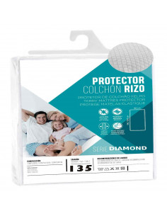 Tradineur - Protector de colchón rizo transpirable, funda cubre colchón elástica de poliéster, antiácaros, altura adaptable (Bla