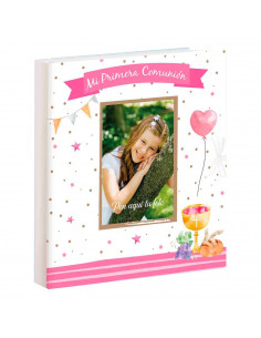Libro para fotos Primera Comunion para las niñas, Incluye espacio para colocar foto, detalles de la ceremonia, 7 hojas para dedi