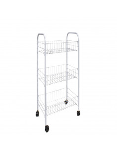 Carro de cocina de metal con ruedas y 3 bandejas de 38x26x64 cm. Estanteria para hogar con ruedas y distintas baldas. Accesorio