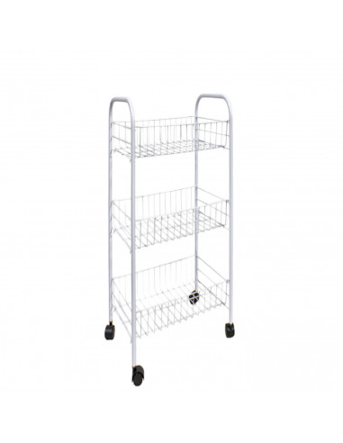 Carro de cocina de metal con ruedas y 3 bandejas de 38x26x64 cm. Estanteria para hogar con ruedas y distintas baldas. Accesorio