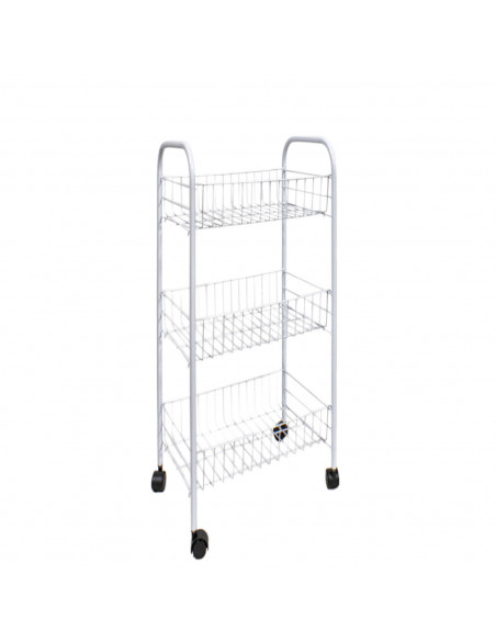 Carro de cocina de metal con ruedas y 3 bandejas de 38x26x64 cm. Estanteria para hogar con ruedas y distintas baldas. Accesorio