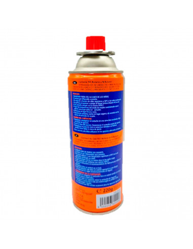 Tradineur - Bombona de gas isobutano, cartucho, recarga de gas para cocina portátil, camping, acampada, 220 gr