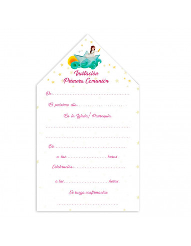 Cartas de invitaciones a la comunión de las niñas, 10 Unidades. Primera comunión, iglesia, niñas, familia. 8 x 13,5 x 1 cm