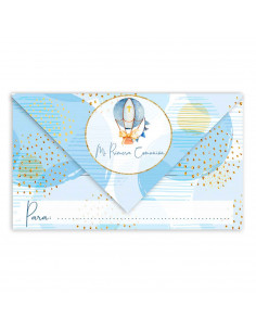 Cartas de invitaciones a la comunión de chicos, 10 Unidades. Primera comunion, iglesia, azul, niñas, familia. 8 x 13,5 x 1 cm