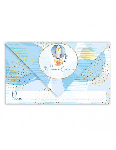 Cartas de invitaciones a la comunión de chicos, 10 Unidades. Primera comunion, iglesia, azul, niñas, familia. 8 x 13,5 x 1 cm