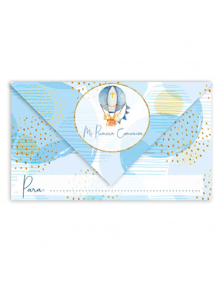 Cartas de invitaciones a la comunión de chicos, 10 Unidades. Primera comunion, iglesia, azul, niñas, familia. 8 x 13,5 x 1 cm