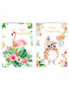 Postales de "Feliz cumpleaños" surtidos con dibujos de animales con detalles dorados. Cumpleaños, celebraciones, familia, amigos