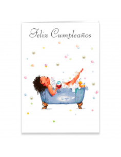 Postales de "Feliz cumpleaños" surtidos con 4 diseños distintos de color lila. Cumpleaños, celebraciones, familia, amigos, fiest