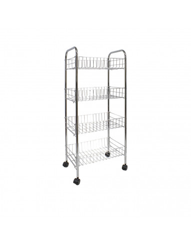 Carro verdulero de cocina metálico, 4 bandejas, estantería con ruedas para almacenamiento de frutas, verduras, gris, 84 x 40 x 2