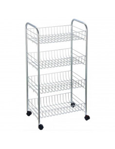 Tradineur - Carrito verdulero de cocina metálico con ruedas, 4 niveles, estantería para almacenamiento de frutas, verduras, gris