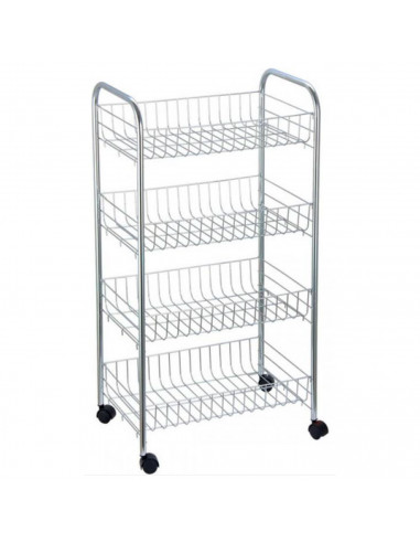 Tradineur - Carrito verdulero de cocina metálico con ruedas, 4 niveles, estantería para almacenamiento de frutas, verduras, gris