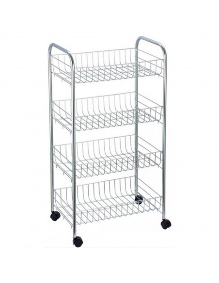 Tradineur - Carrito verdulero de cocina metálico con ruedas, 4 niveles, estantería para almacenamiento de frutas, verduras, gris
