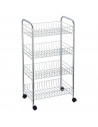 Tradineur - Carrito verdulero de cocina metálico con ruedas, 4 niveles, estantería para almacenamiento de frutas, verduras, gris