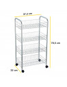 Tradineur - Carrito verdulero de cocina metálico con ruedas, 4 niveles, estantería para almacenamiento de frutas, verduras, gris