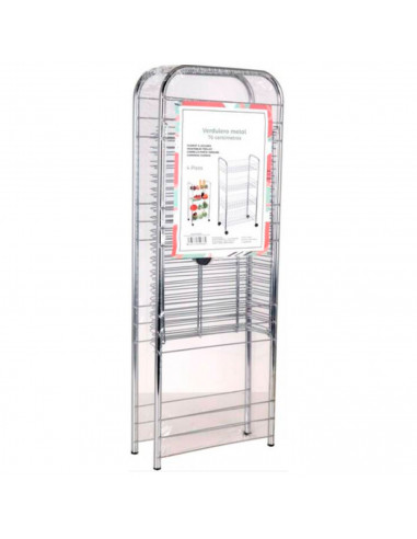 Tradineur - Carrito verdulero de cocina metálico con ruedas, 4 niveles, estantería para almacenamiento de frutas, verduras, gris