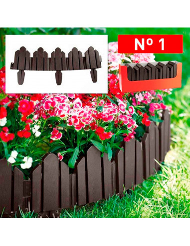 Tradineur - Valla de plástico decorativa de jardín - Borde para cespéd, plantas, flores, decoración de exterior - N.º 1 - 25 x 6