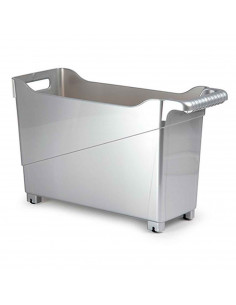 Cesta de plástico con ruedas y asa perfecto para limpieza, organizacion, trabajo, almacenaje. Color: Plata. 29 x 45 x 17 cm
