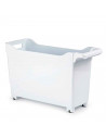 Cesta de plástico con ruedas y asa perfecto para limpieza, organizacion, trabajo, almacenaje. Color: blanco. 29 x 17 x 45 cm