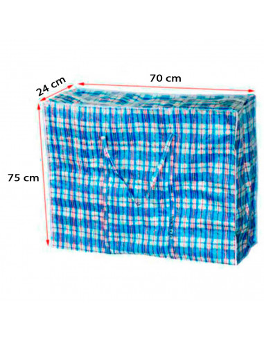 Tradineur - Bolsa de rafia plástica con cremallera y asas, reutilizable, mudanzas, almacenamiento de ropa, juguetes, mantas (70