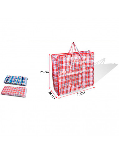 Tradineur - Bolsa de rafia plástica con cremallera y asas, reutilizable, mudanzas, almacenamiento de ropa, juguetes, mantas (70